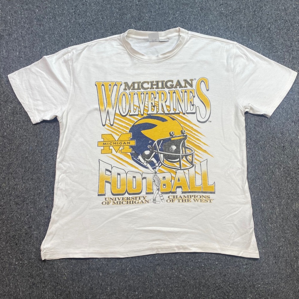 Cotton On Michigan Wolverines Football TShirt Sz L Mens White Retro Graphic Tee